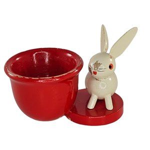 Vintage Veb Holzwaren Germany Wooden Egg Cup Bunny Rabbit